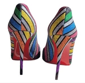 Christian Louboutin Stripy Glitter Pigalle Follies Limite Edition Size 38 100m